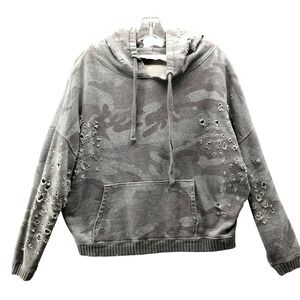 IRO Jeans Distressed Camo Hoodie Womens XS Gray Pullover Zury Relaxed